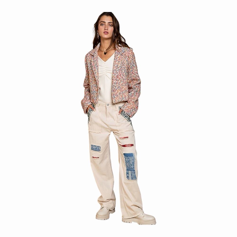 POL Clothing Confetti Tweed Cropped Blazer Jacket Metallic Multi Color Small
